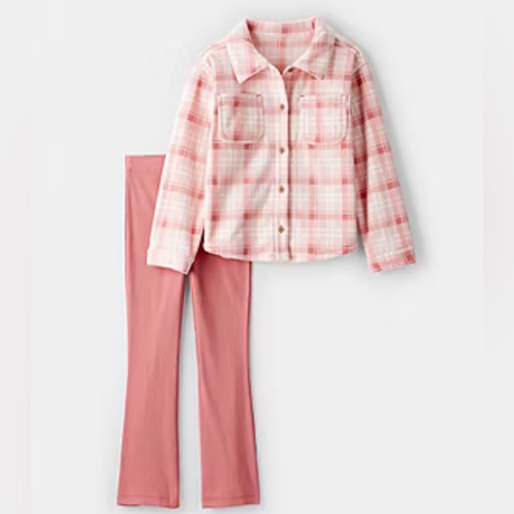Carter’s Girls 2-Piece Plaid Button Up Shirt With Flare Pants - Size 5